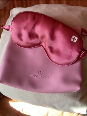 Pureology Pink Satin Sleep Mask and Pink Cosmetic Pouch Set